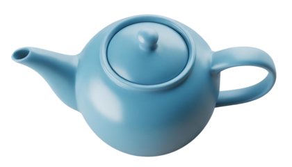 Blue ceramic teapot isolated on transparent background. top view