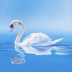 Fototapeta premium swan on blue water, isolated on white background, 3d render. AI.