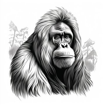 Gorilla head, sketch vector graphics monochrome illustration.AI.