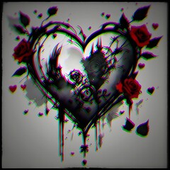 Corazón con rosas acuarela efecto reflejos.