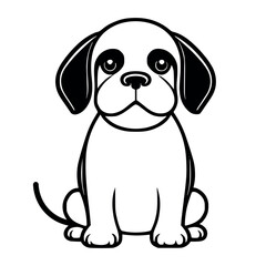 Cute dog vector black and white cartoon character design collection. White background. Pets, Animals.