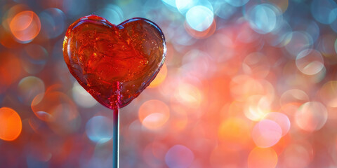 Heart shaped lollipop on bokeh background. Valentine's Day Concept