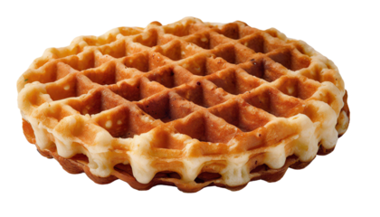 Belgian waffles on a plate isolated on a transparent background.