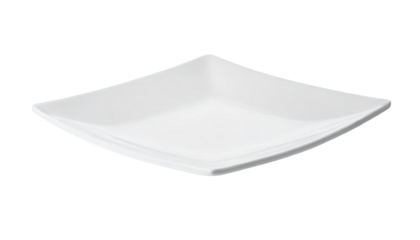 Empty white square plate isolated on a transparent background.