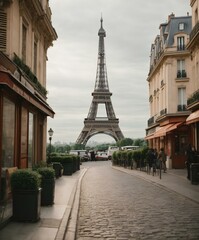 Compact urban scene featuring the Eiffel Tower in Paris.