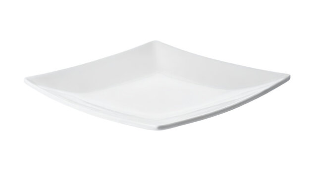 Empty white square plate isolated on a transparent background.