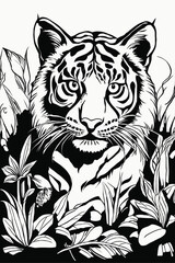 black and white tiger illustration