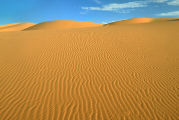 SAHARA DESERT WITH SAND DUNES AND PATTERNS IN TADRART ROUGE REGION NEAR DJANET OASIS IN ALGERIA