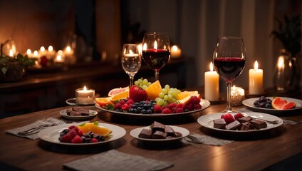 Table with romantic dinner by candlelight ai generated