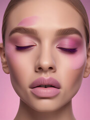 Fototapeta premium Portrait of a brunette woman wearing pink. Fashion beauty style shoot. 