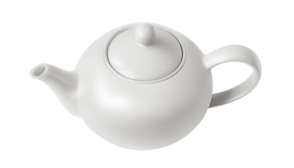 White ceramic teapot isolated on transparent background. top view