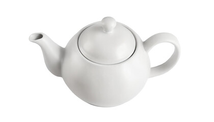 White ceramic teapot isolated on transparent background. top view