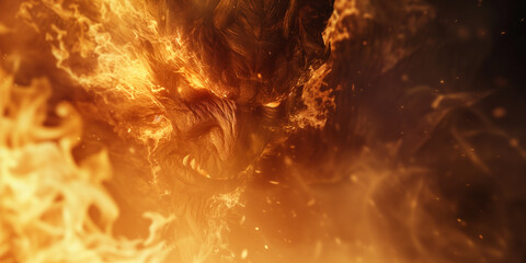 Fiery head of a evil monster in the fire
