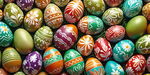 Fototapeta na wymiar Colorful Easter Eggs with detailed painted patterns