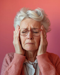 A senior woman suffering from headache