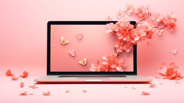 Laptop Flowers Pink Images – Browse 11,763 Stock Photos, Vectors, and Video