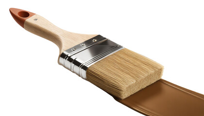 Paint brush with brown paint isolated on transparent background.