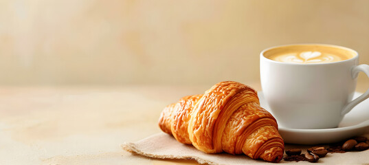 banner of breakfast with croissant and coffe