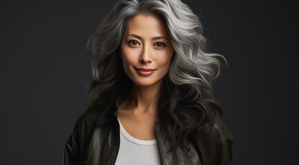 Naklejka premium portrait of an Asian woman with gray hair