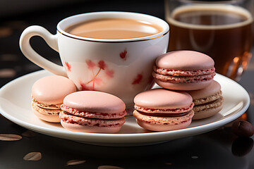 macarons with a cup of coffee