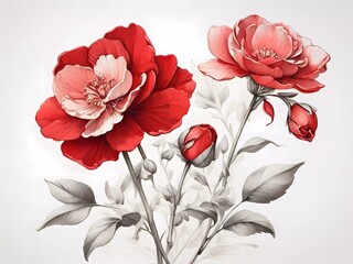 bouquet of poppies red rose illustration 