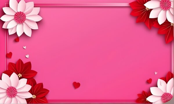 3D flowers on pink background with space for text. Greeting card for Valentine's Day, birthday, wedding, anniversary or Mother's Day