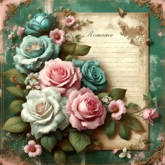 vintage background with roses and frame