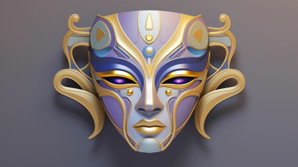 A fancy Egyptian modern mask, purple and gold colors