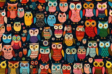 Fotobehang a collage of colorful cute owls  © freelanceartist