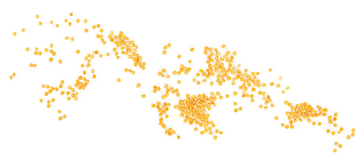 Yellow mustard seeds isolated on a white background, top view. Dry yellow mustard seeds.