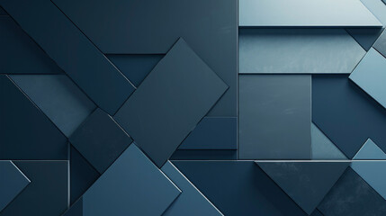 Closeup of blue geometric polygons of triangles and rectangles, modern architectural mosaic design in layers, 3d effect, background texture, business web