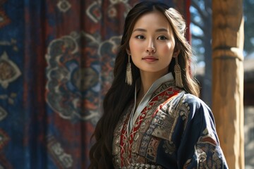Fototapeta premium Beautiful Young lady in kazakh traditional dress