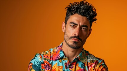 Confident Italian Man in vibrant color funky Outfit looking at the camera