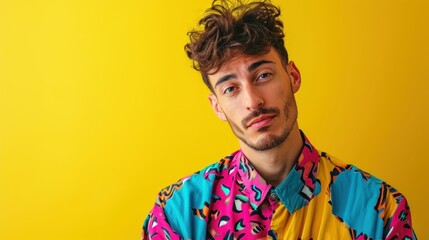 Confident Italian Man in vibrant color funky Outfit looking at the camera