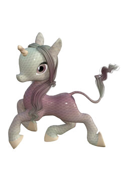 Cute baby unicorn, 3D generated illustration, cartoon style, Image 10 of a series in various colors and poses. 