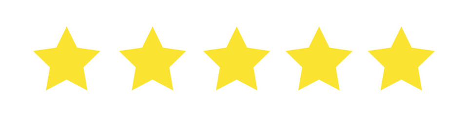 5 stars. Star icon. Five stars customer rating review. Star icon.