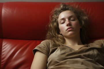 Naklejka premium Woman relaxing and sleeping on a couch