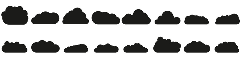 Set of clouds. Cloud icon. Fluffy clouds silhouettes. 