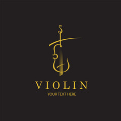 gold violin icon isolated on black background