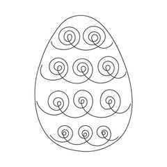 Easter egg with pattern. Continuous one line drawing. Vector illustration on white background. Design element. Ideal for icon, logo, print, Easter decoration, coloring book, greeting card. Minimalist.