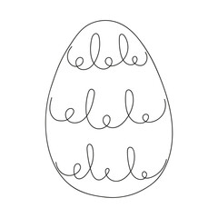 Easter egg with pattern. Continuous one line drawing. Vector illustration on white background. Minimalist. Design element. Ideal for icon, logo, print, Easter decoration, coloring book, greeting card.