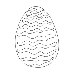 Easter egg with pattern. Continuous one line drawing. Vector illustration on white background. Design element. Ideal for icon, logo, print, Easter decoration, coloring book, greeting card. Minimalist.