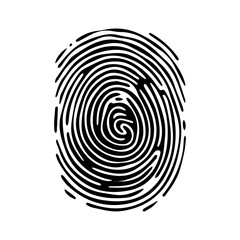 Fingerprint pattern, clear lines and swirls. Human thumbprint. Icon, pictogram, logo. Vector isolated on a white background. Security concept. Black and white illustration.