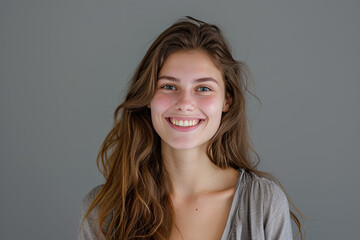 Fototapeta premium A woman with long hair is smiling for the camera