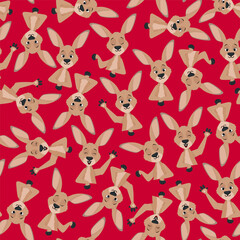 Fototapeta premium Seamless pattern of kangaroos on a red background