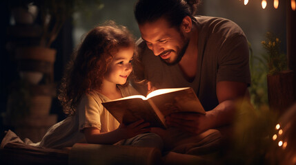 The Tender Connection of a Youthful Family Sharing a Fairy Tale with Their Children