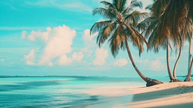 Beautiful tropical island with palm trees and beach, background image