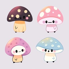 Cute Cartoon Mushrooms with Playful Expressions