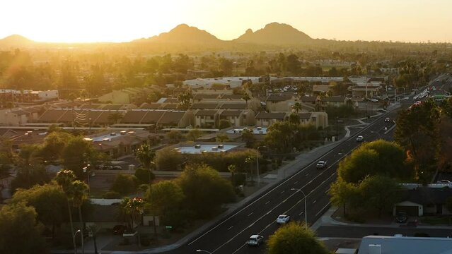 Aerial view of the city of Scottsdale Arizona suburbs and residential neighborhood