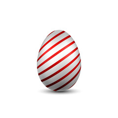 Easter egg 3D icon. Red silver egg, isolated white background. Bright realistic design, decoration for Happy Easter celebration. Holiday element. Shiny pattern. Spring symbol. Vector illustration